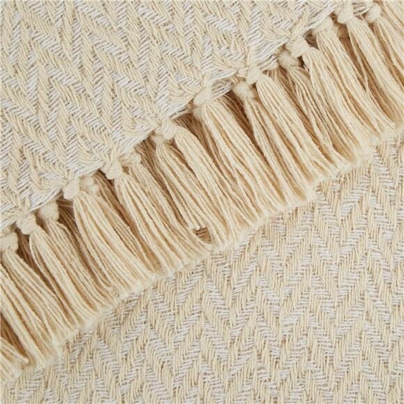 Modern Zig Zag Throw Blanket Woven Cotton, Hand-Knotted 2.5" Fringe - Picture 4 of 7